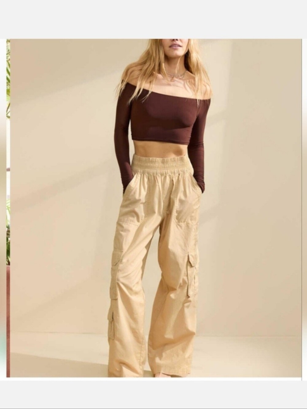 Aerie Tan Easiest Cargo Wide Leg Pants